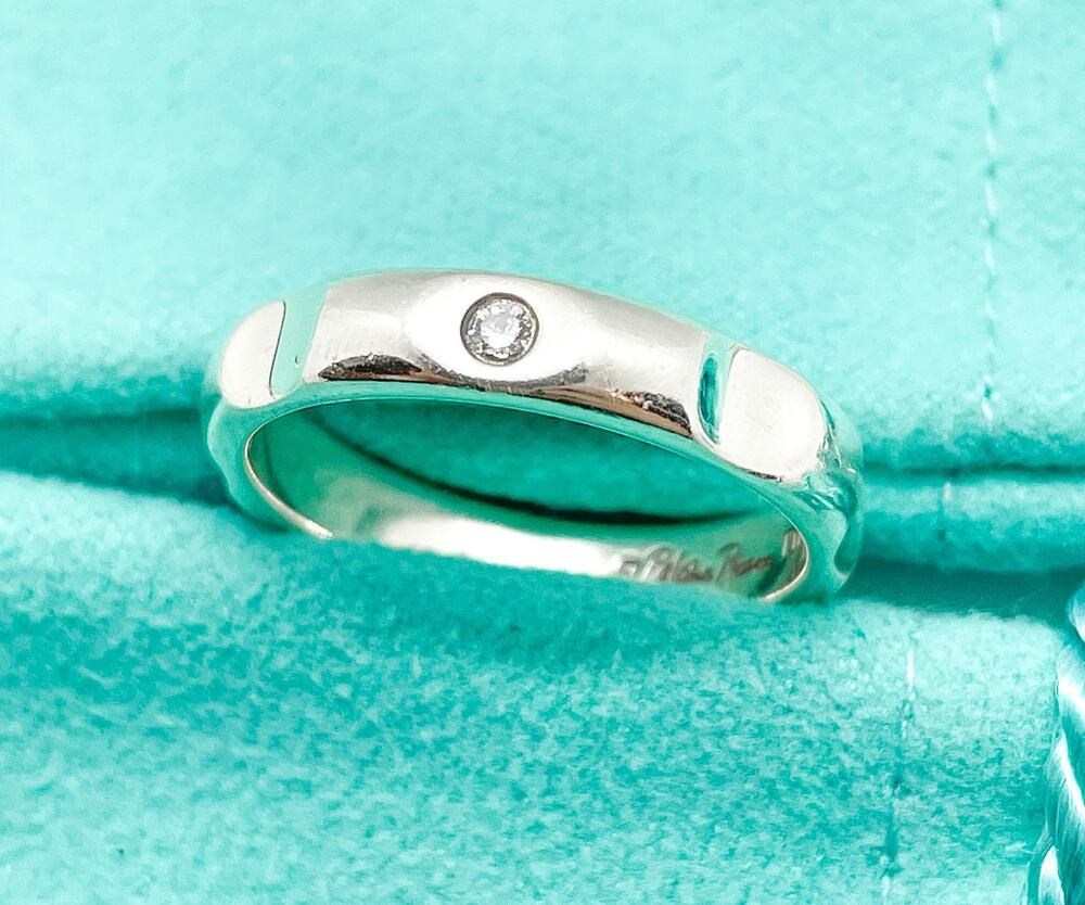 Tiffany & Co Sterling Silver Paloma Picasso Diamond Groove Band Ring SZ 7.25